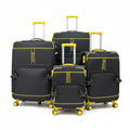 Dfavors Set of 4 Black and Yellow Fabric Trolley Suitcases