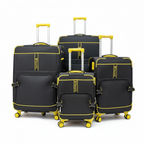 Dfavors Set of 4 Black and Yellow Fabric Trolley Suitcases
