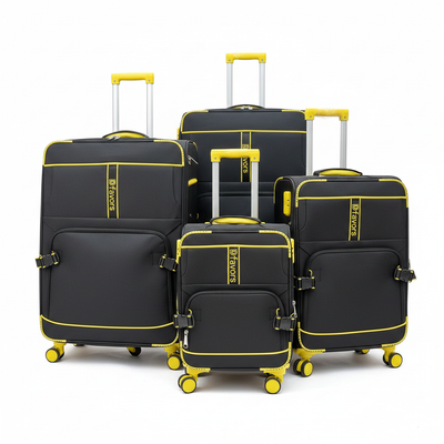 Dfavors Set of 4 Black and Yellow Fabric Trolley Suitcases