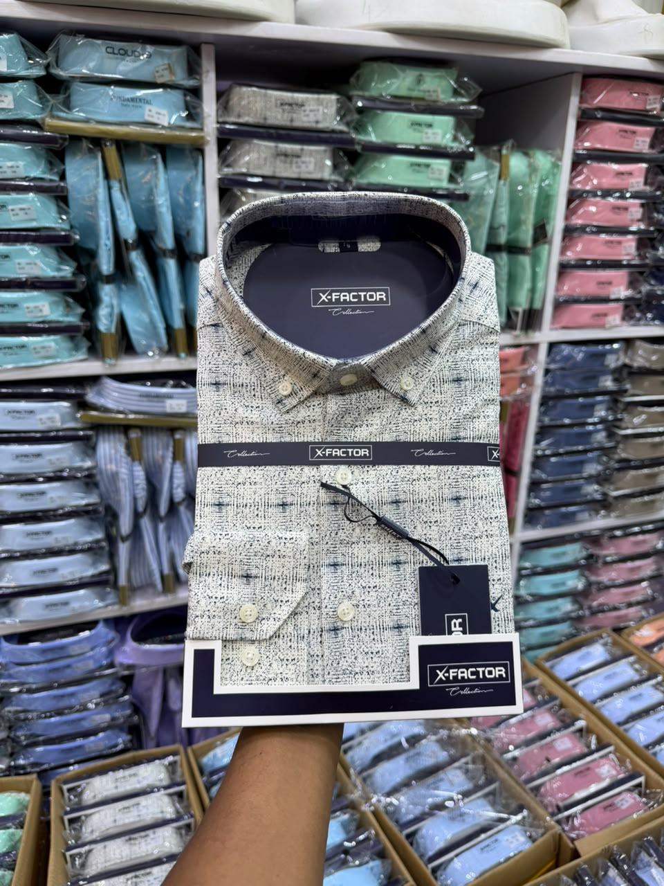 X-Factor White Navy Plaid Formal Shirt original
