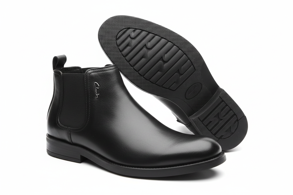 Men's Black Leather Chelsea Boots on white background