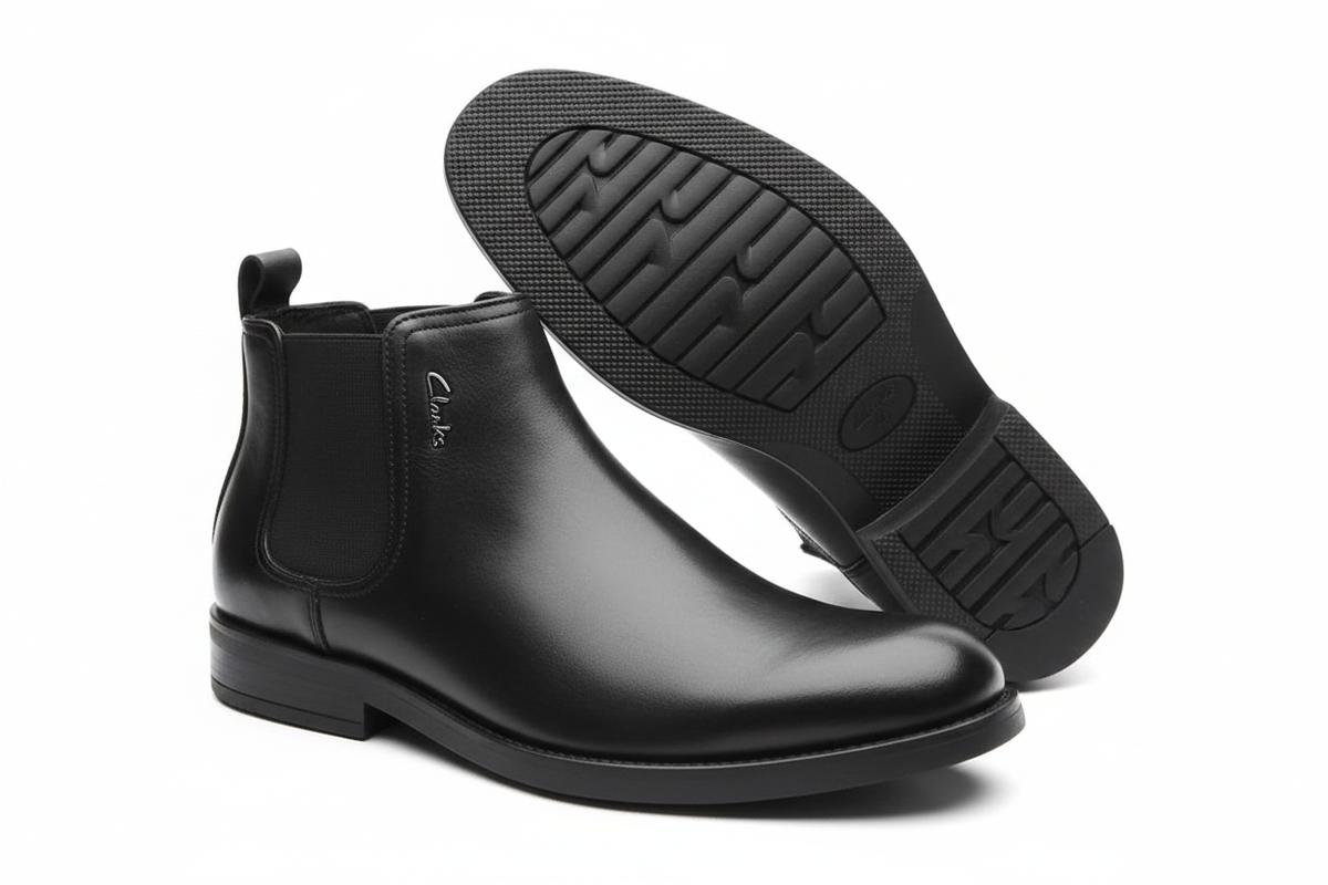Men's Black Leather Chelsea Boots on white background