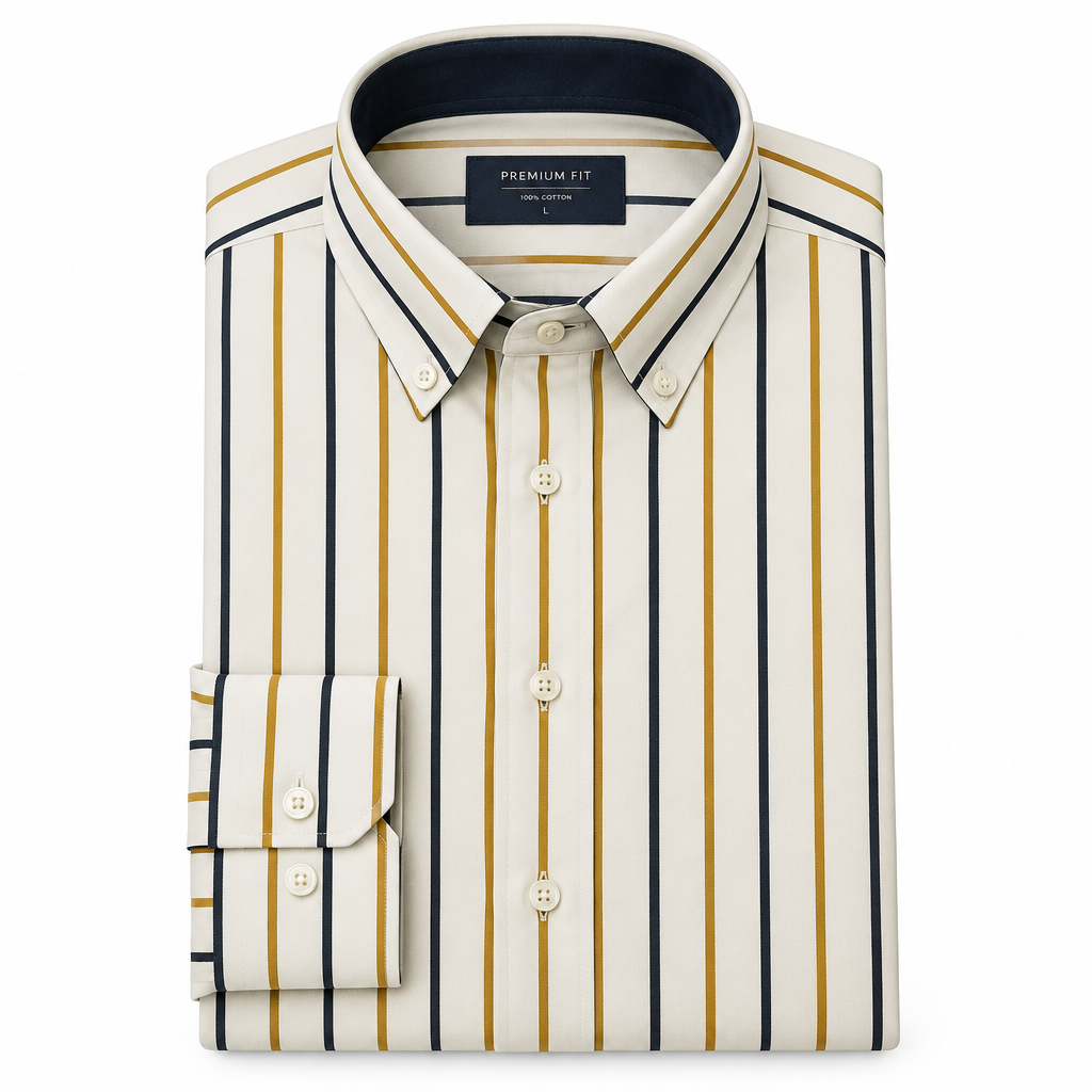 X-Factor Cream Stripe Formal Shirt white background