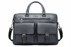 Jeep Brand Grey Leather Laptop Briefcase - white background