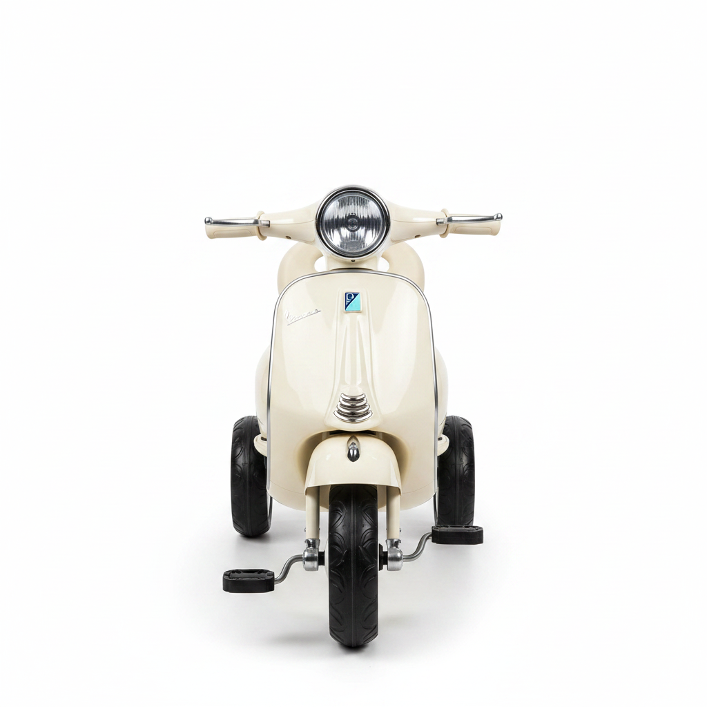 Kids Vespa Scooter Tricycle Cream - Front View White Background