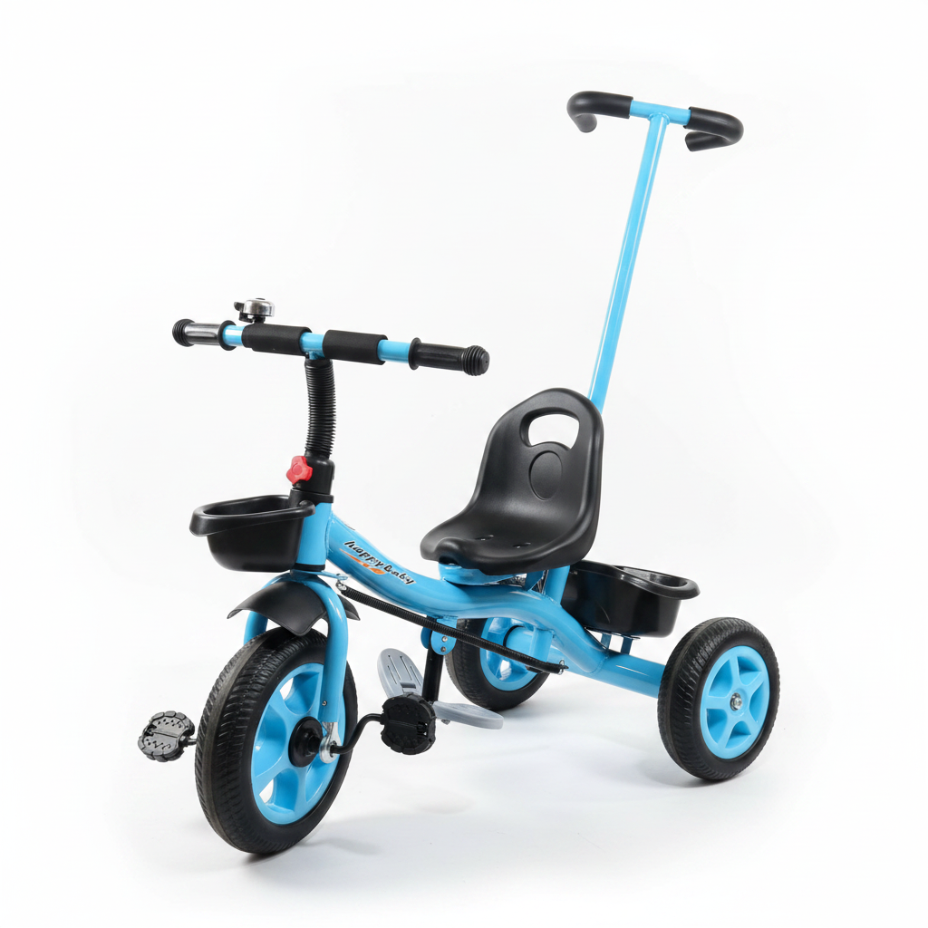 Happy Baby Kids Tricycle blue with parent push handle