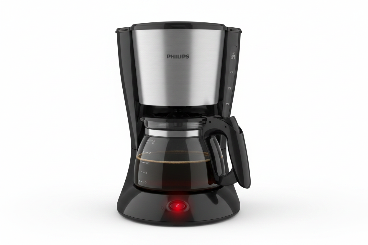 Philips coffee maker with aroma twister black stainless steel white background