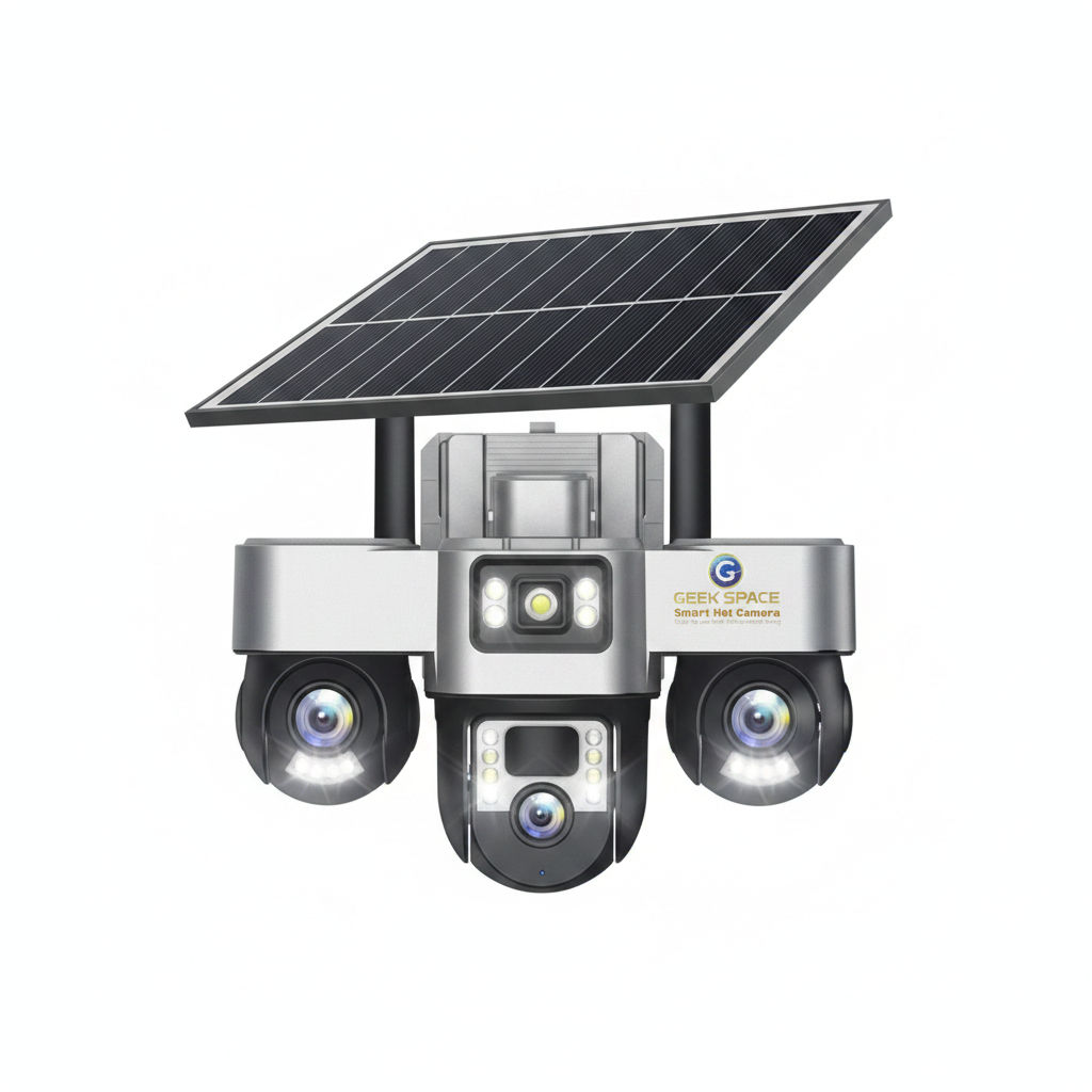 Geek Space 8K Solar WiFi Security Camera 3 Lenses - White Background