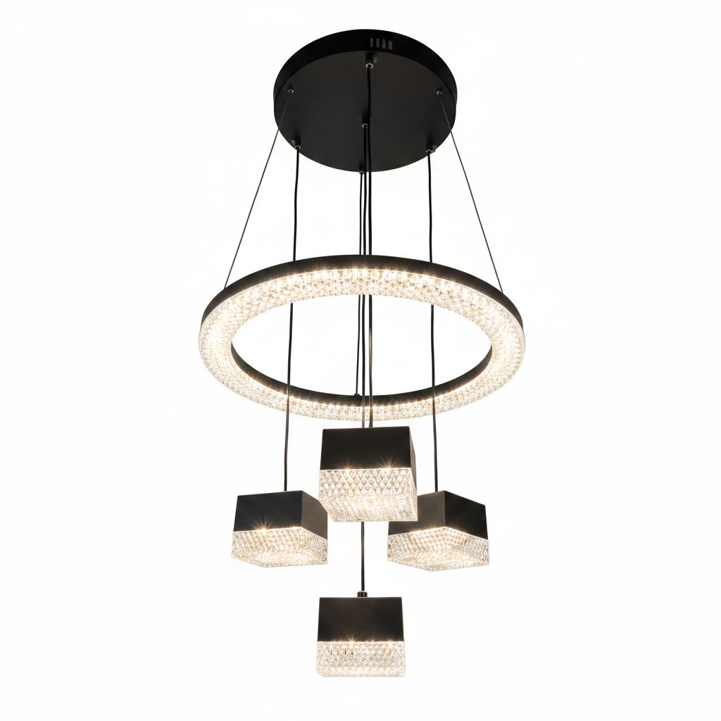 DL-0034 LED crystal ring chandelier - clean white background render