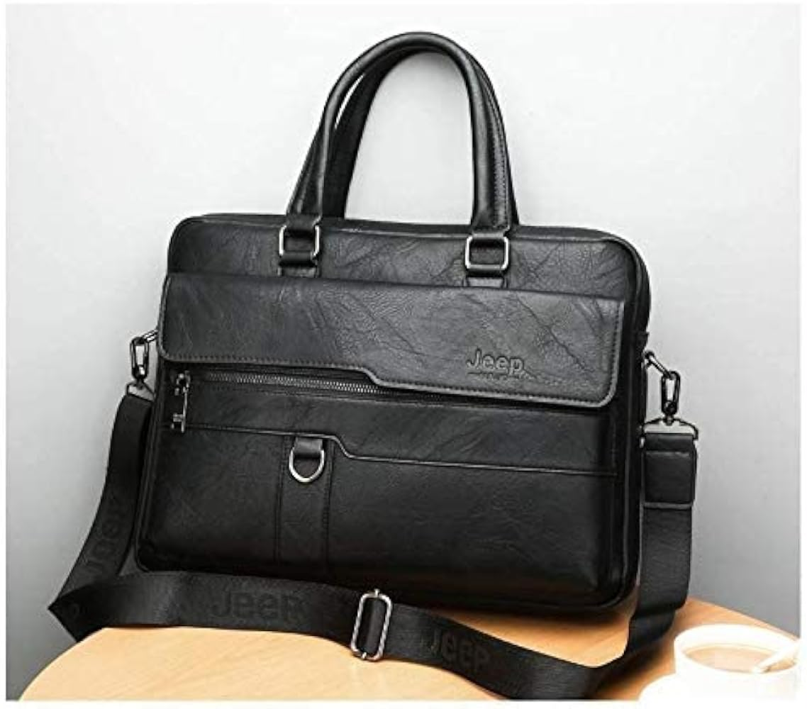 Original black briefcase bag with twin handles and adjustable shoulder strap