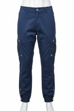Men's navy blue cargo pants on mannequin - white background