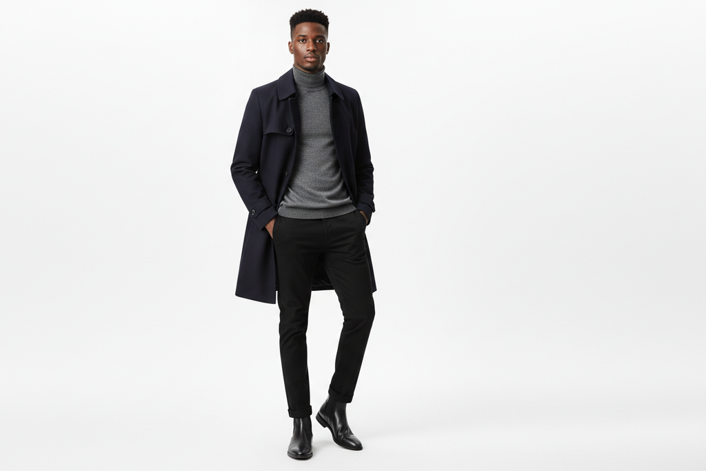 Men's Black Leather Chelsea Boots lifestyle shot