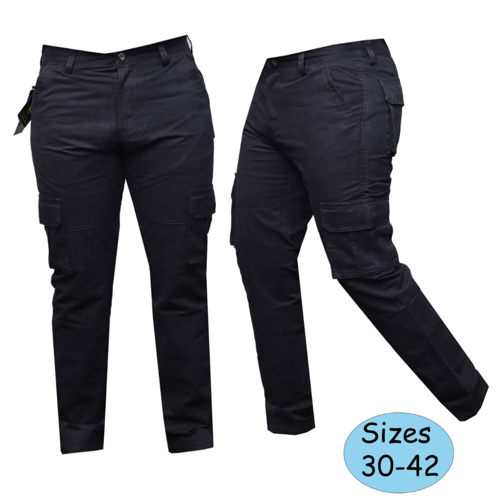 Original black cargo pants photo showing sizes 30–42