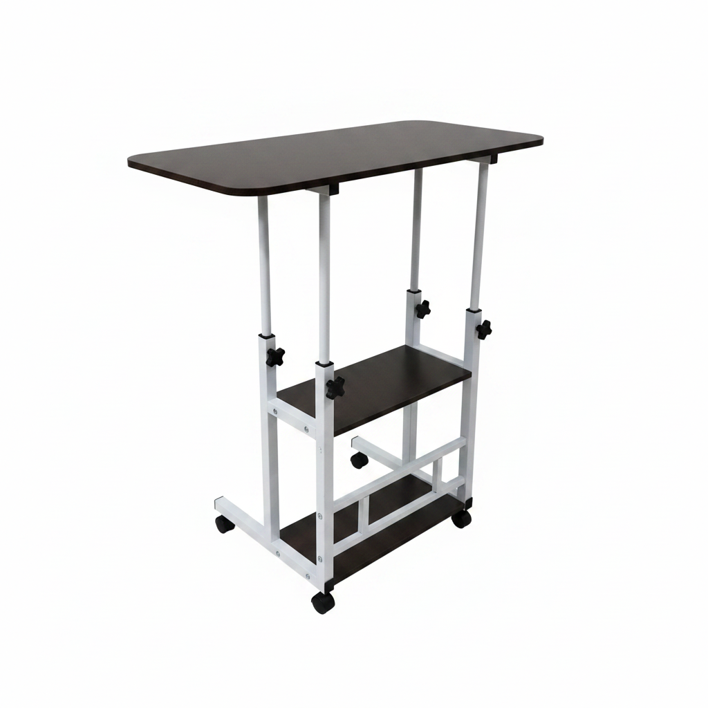 Adjustable dark laptop desk with wheels - 3/4 angle view white background