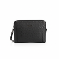 Men's black embossed leather clutch wristlet bag on white background