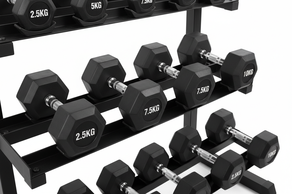 Rubber Hex Dumbbells Set - White Background
