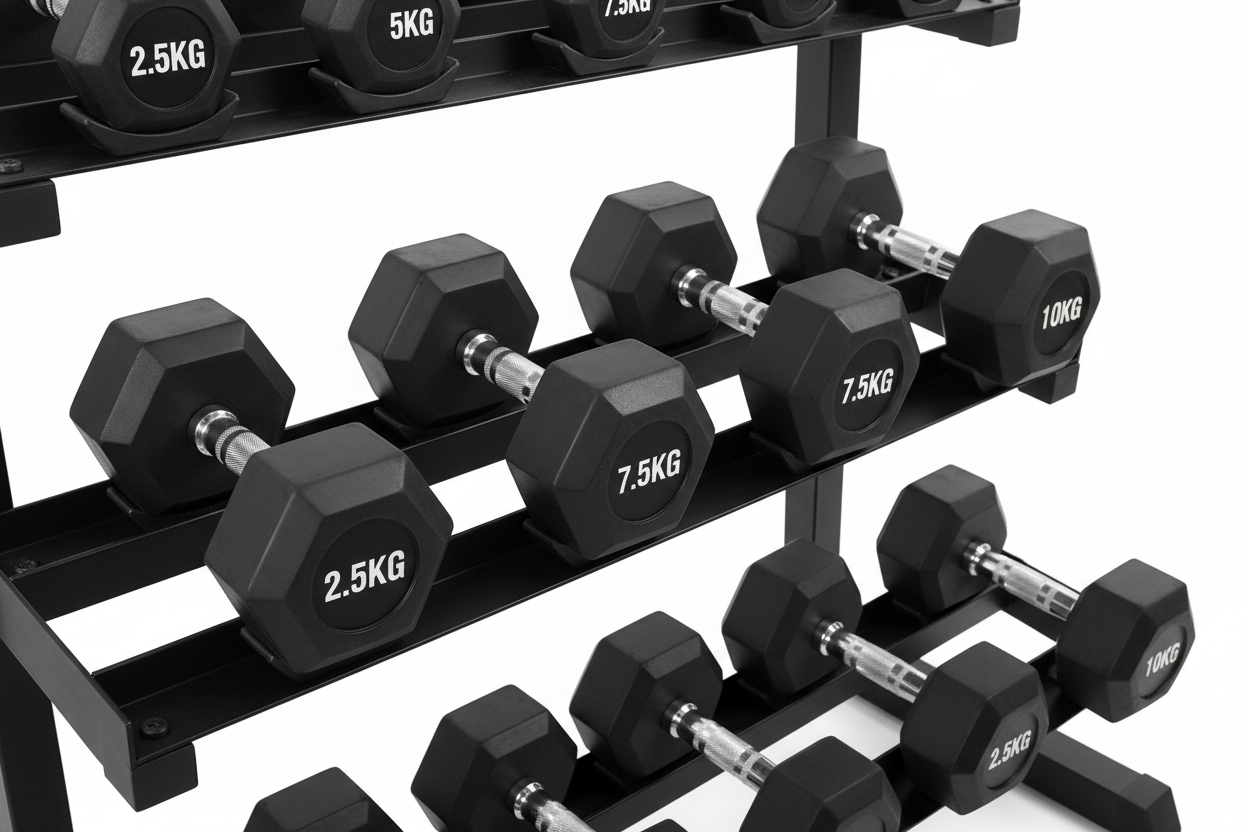Rubber Hex Dumbbells Set - White Background
