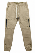 Men's khaki cargo pants - white background studio shot