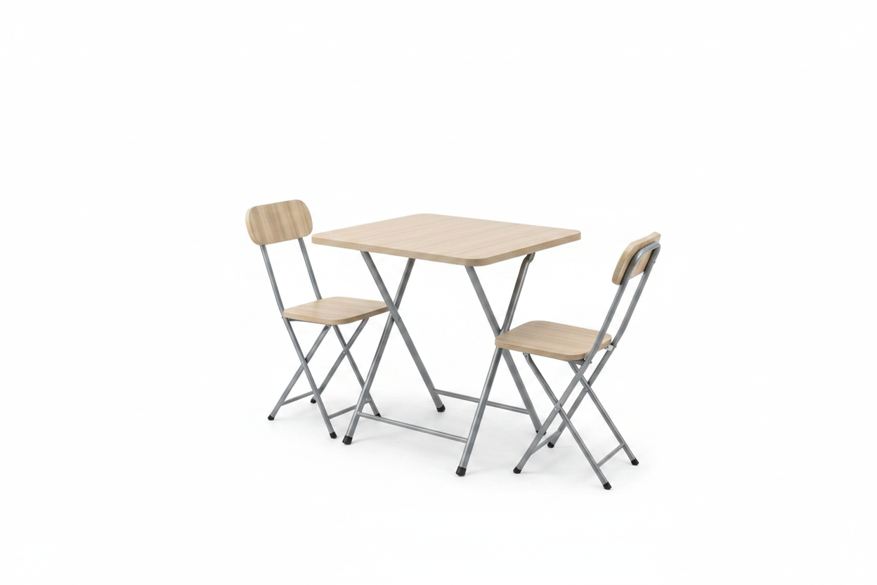Foldable X-Frame Table and 2 Chairs Set on white background