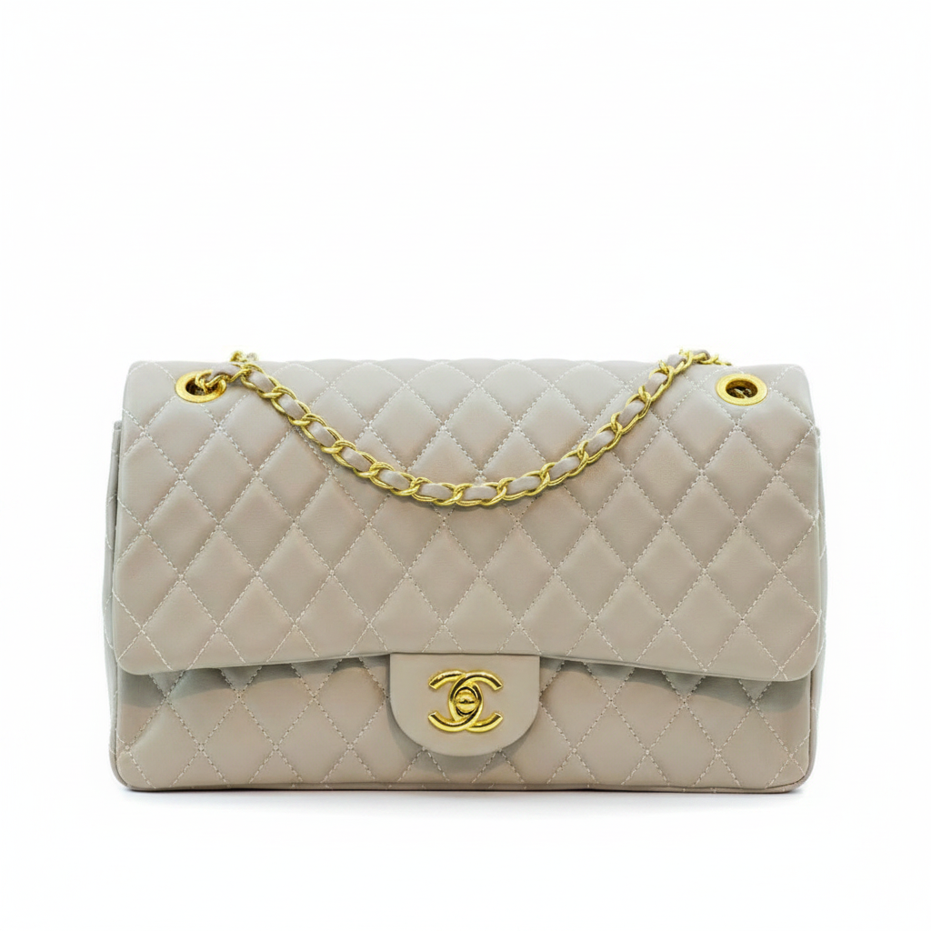 Grey Stone Double Flap Quilted Bag