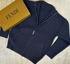 Original photo of navy textured zip-up knit sweater