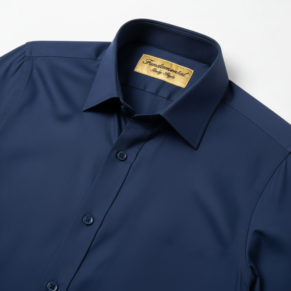 Navy Blue Dress Shirt - White Background