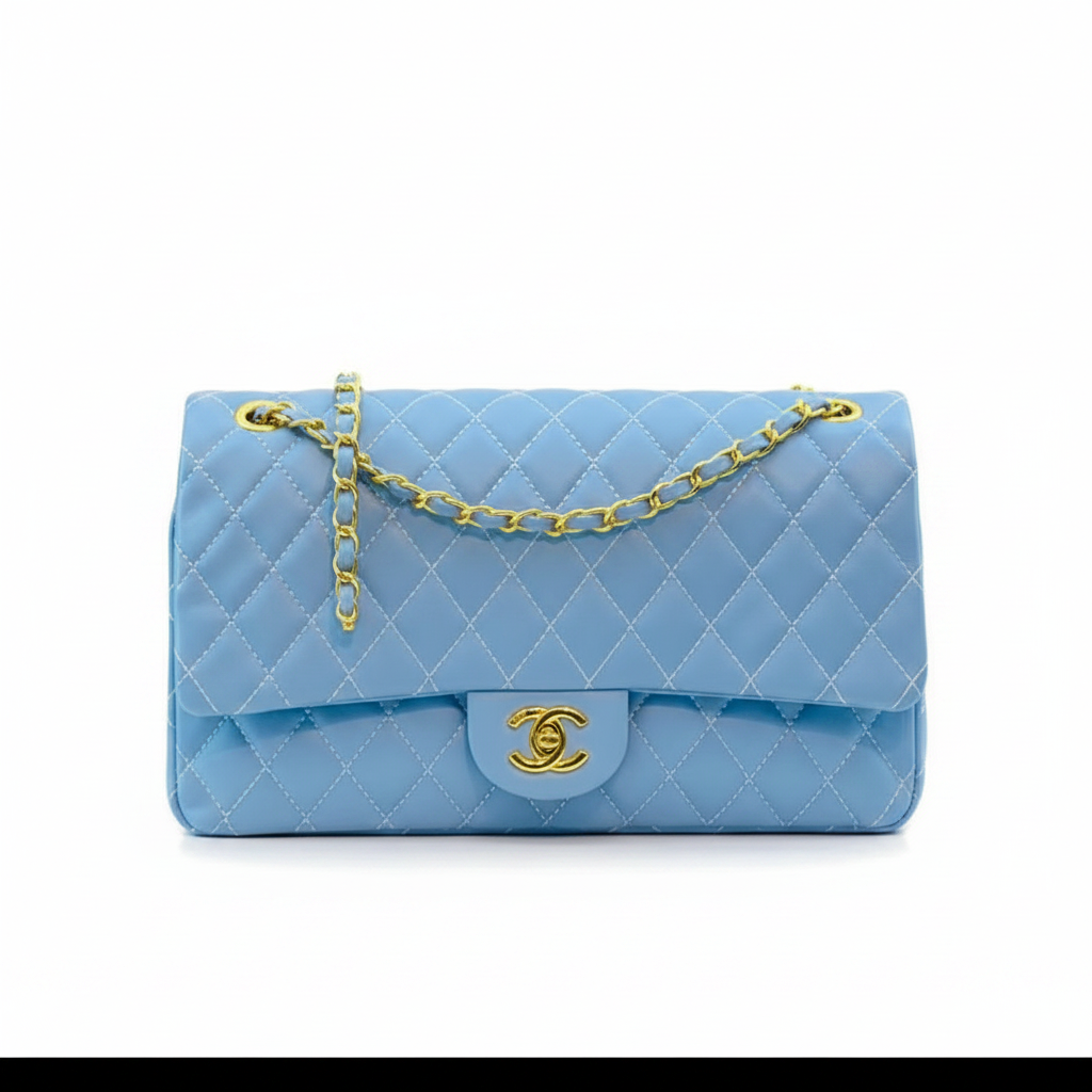 Baby Blue Double Flap Quilted Bag