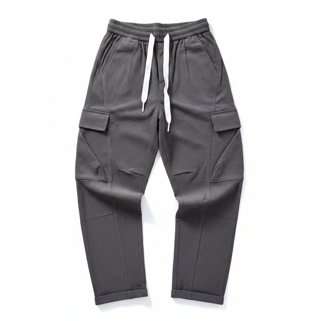 Charcoal Corduroy Cargo Pants - White Background