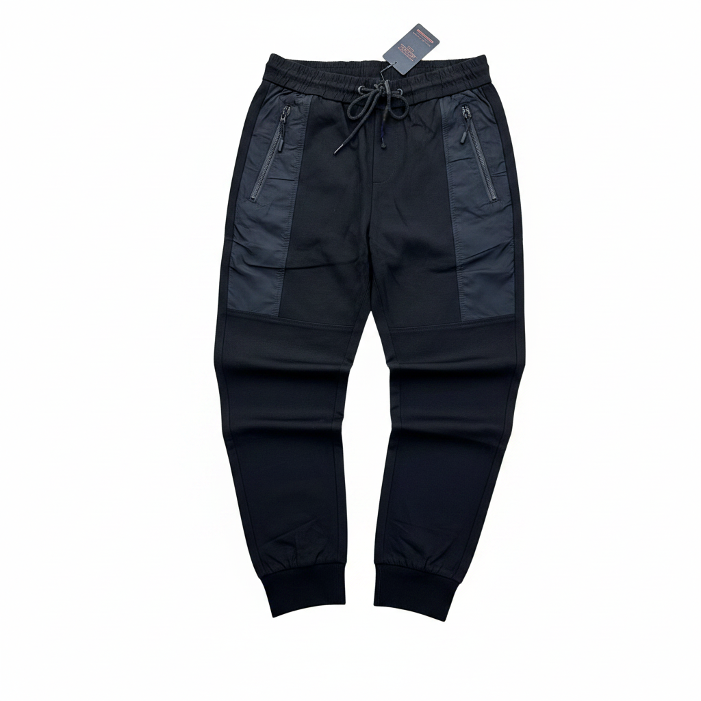 Black Tactical Zip Cargo Joggers - White Background