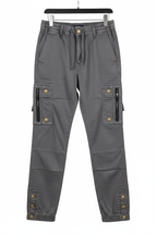 Men's grey cargo pants - white background studio shot