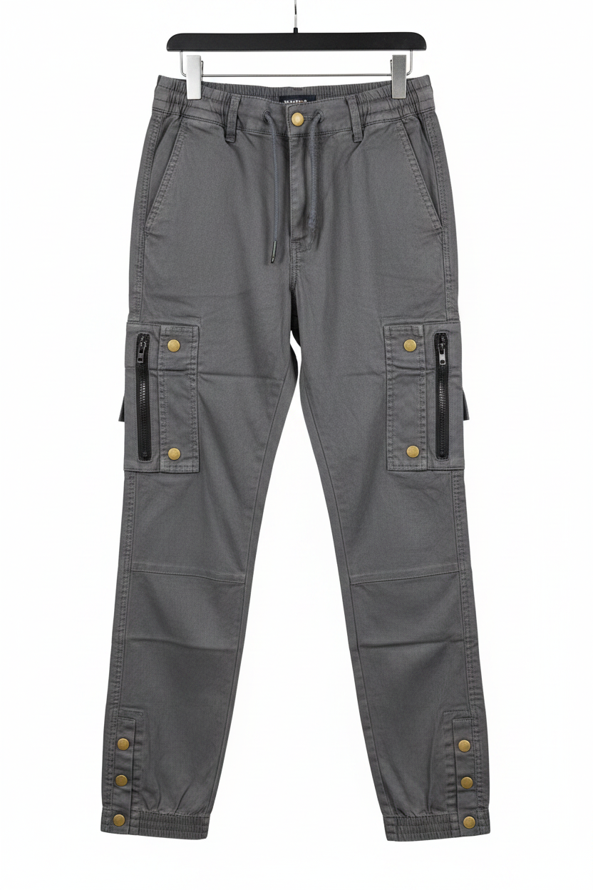 Men's grey cargo pants - white background studio shot