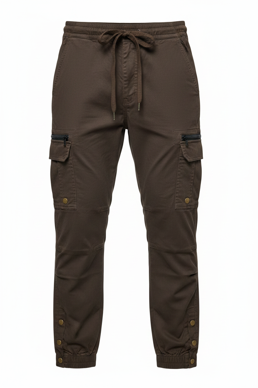 Men's brown cargo pants - white background studio shot