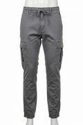 Men's grey cargo pants on mannequin - white background