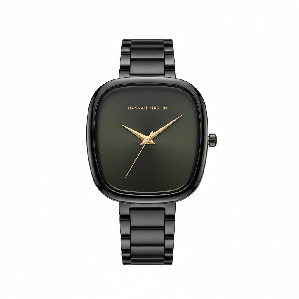 Hannah Martin Square Watch Gunmetal Black on white background