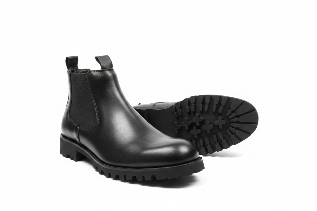 Men's Black Leather Chelsea Boots on white background