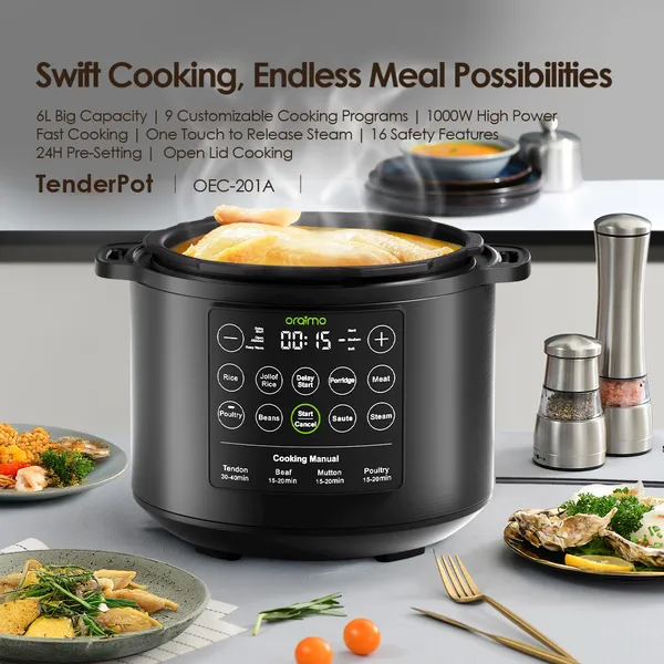 Oraimo TenderPot 6L Electric Pressure Cooker – OEC-201A | 1000W | 9 Programs | 16 Safety Features