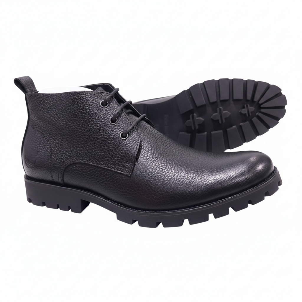 Men's Black Pebbled Leather Chukka Boots – sole view