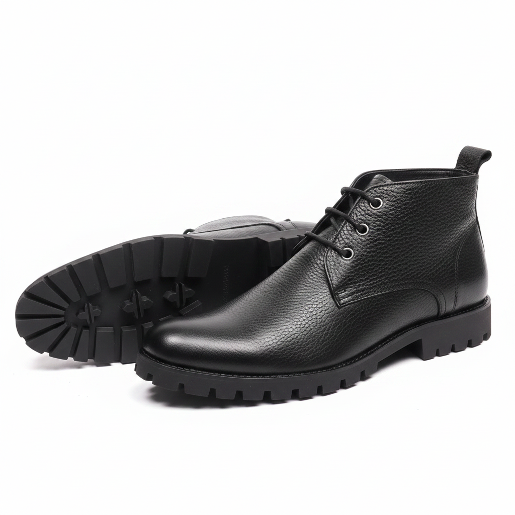 Men's Black Pebbled Leather Chukka Boots – pair view