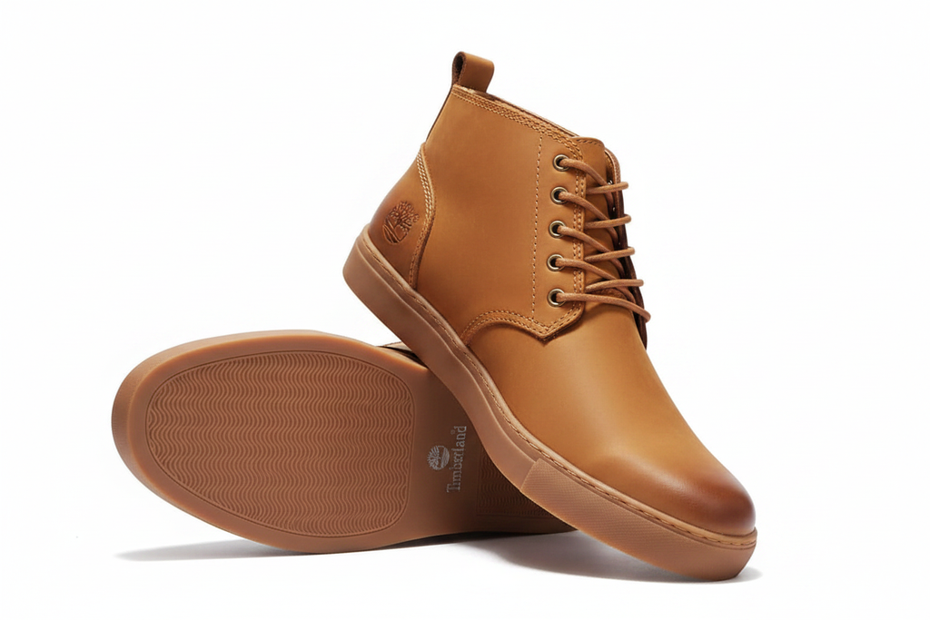 Men's Tan Caramel Leather Lace-Up Ankle Boots on white background