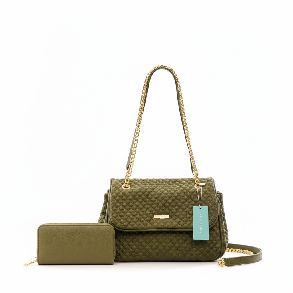 Chrisrosy Olive Green 2pc Quilted Bag Set