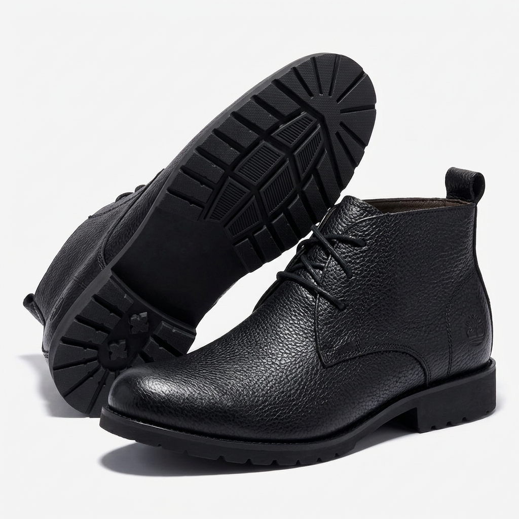 Black lace-up ankle boots on a white background