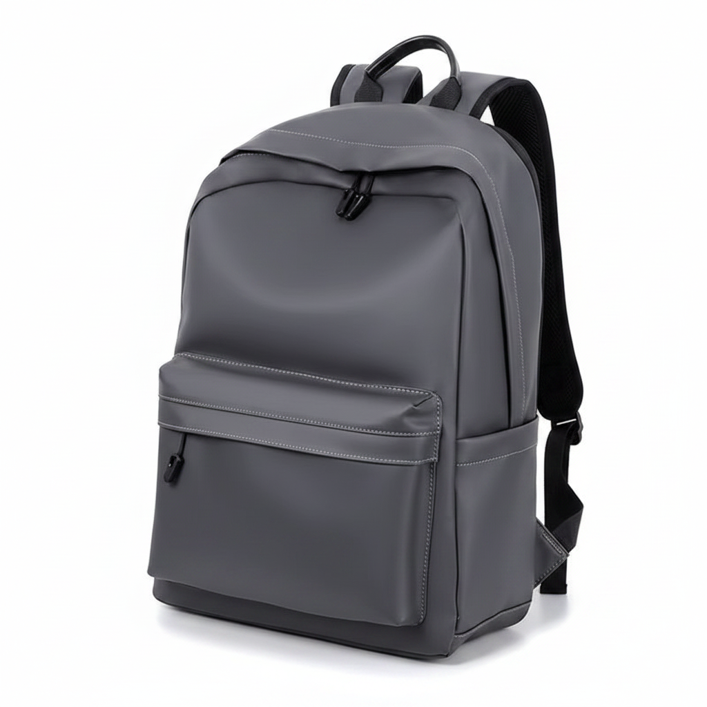 Grey PU Leather Backpack - White Background