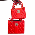 SM Quilted Tote 2-Piece Set Red - White Background