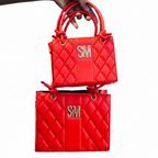 SM Quilted Tote 2-Piece Set Red - White Background