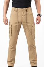Khaki Beige Tactical Cargo Pants - On Model