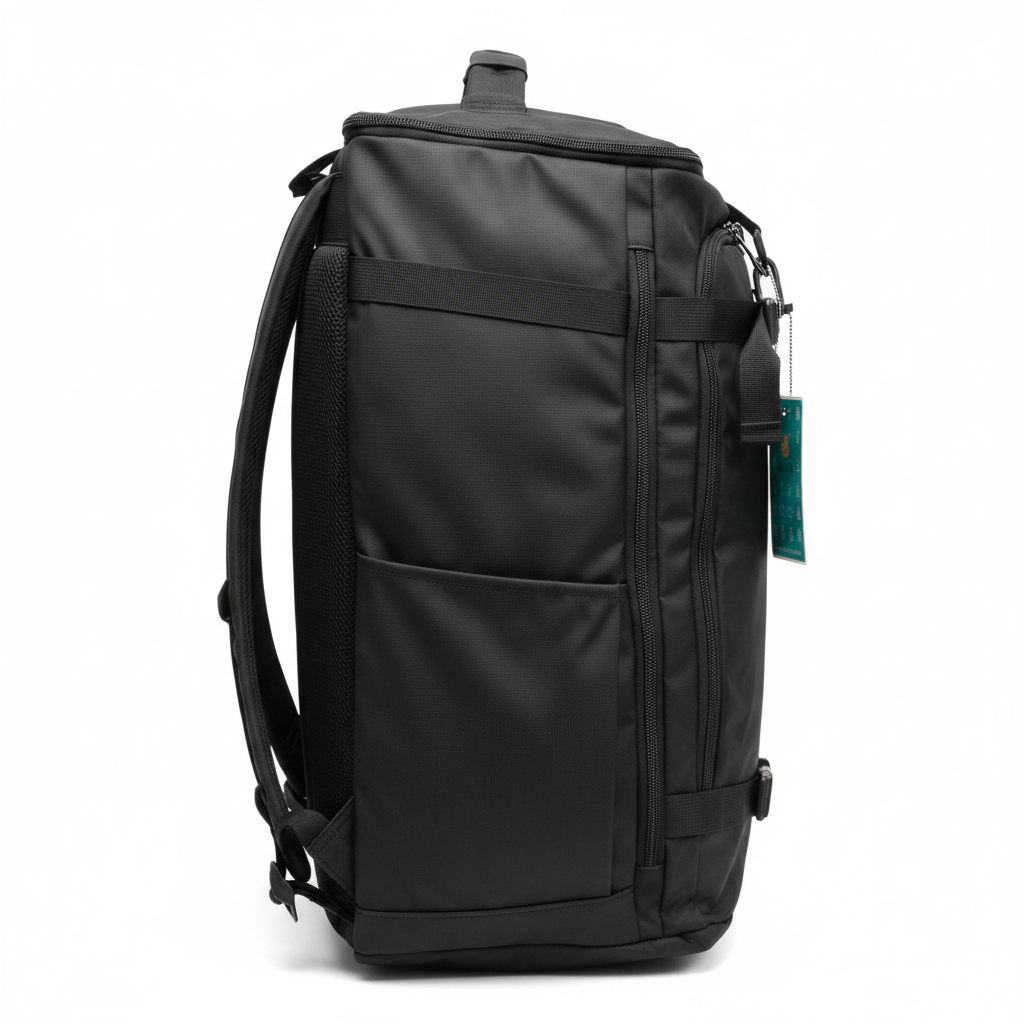 Black Waterproof Travel Gym Bag – Backpack Side View