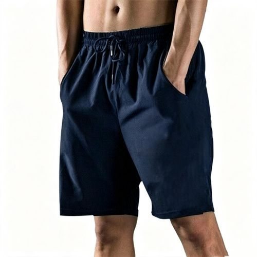 Men's Navy Blue Drawstring Shorts - on model