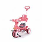Kids pink tricycle with parent push handle on white background