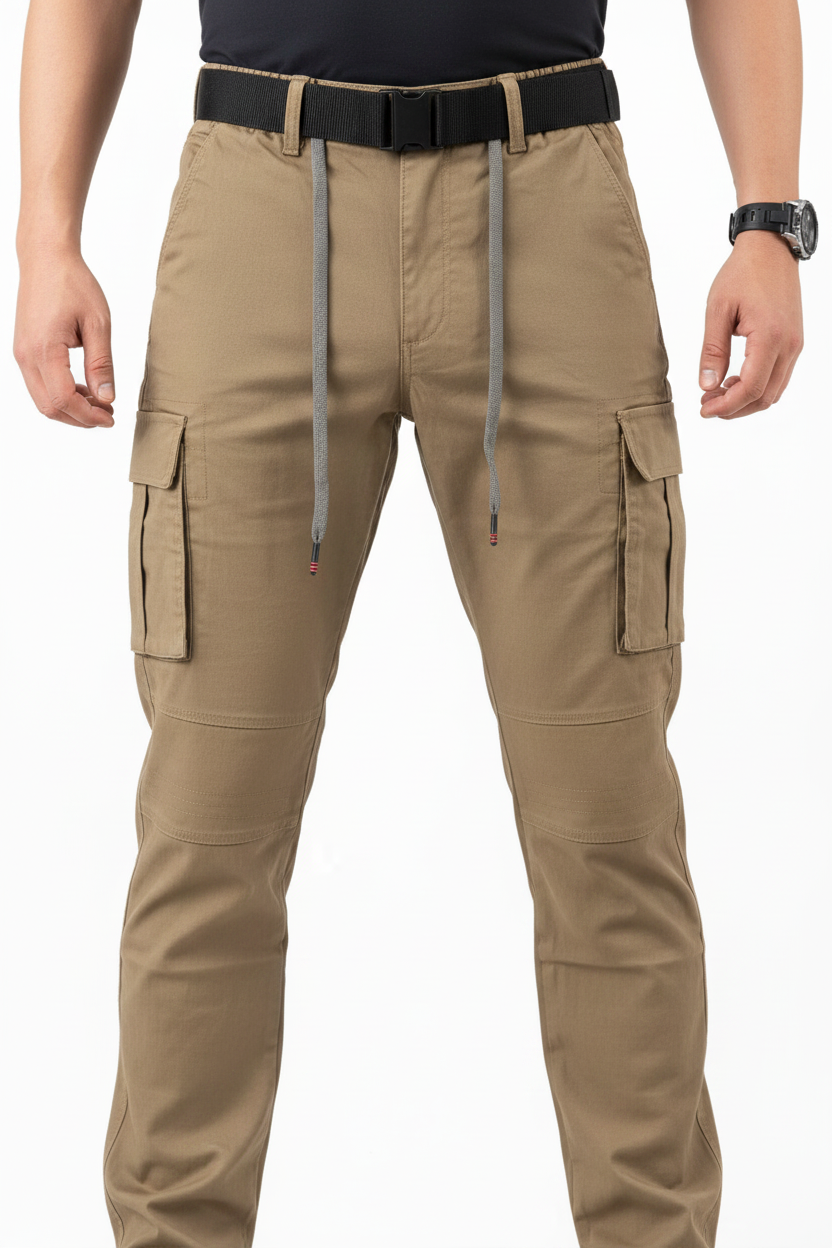 Khaki Tactical Cargo Pants - On Model