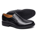 Black plain-toe slip-on gentle shoes on white background